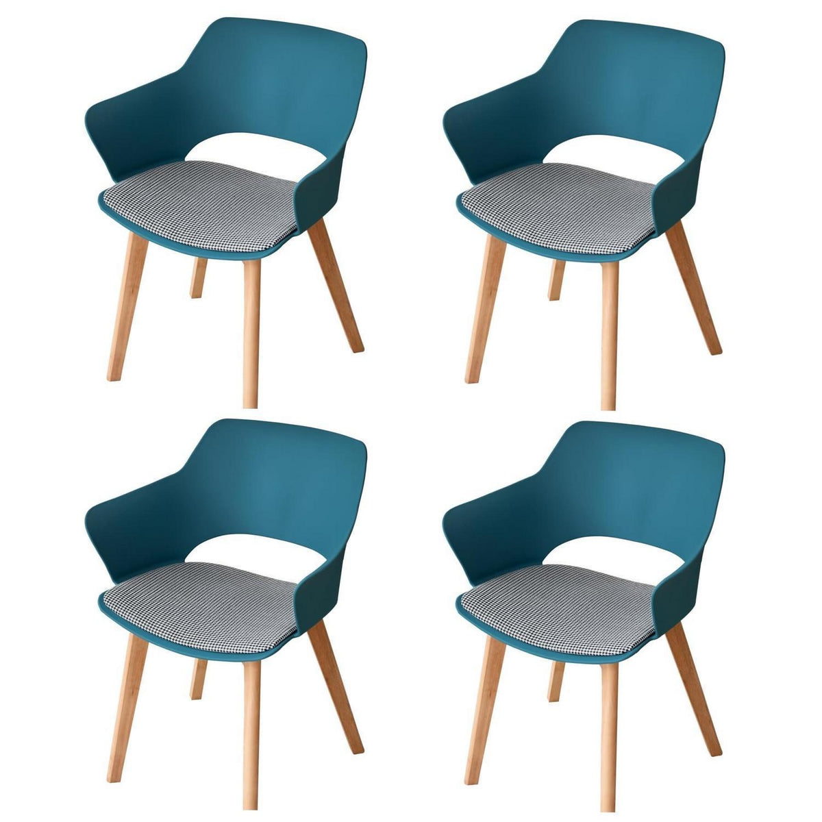 4er Set Esszimmerstühle mit Stoffpolster & Massivholzbeinen - Blau