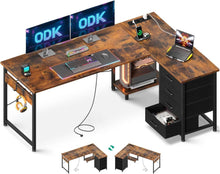 Eckschreibtisch mit Schubladen und Steckdosen, USB-Ladeanschluss