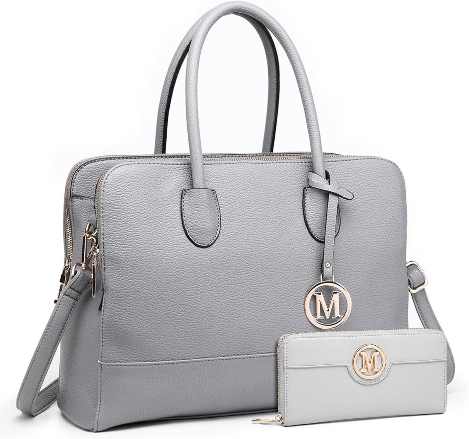 Damen Aktentasche 13 Zoll Laptoptasche Tote Bag Kunstleder Grau
