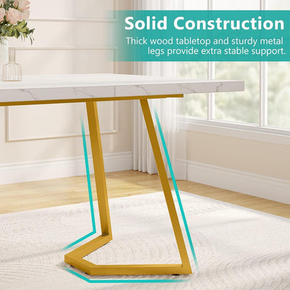 Moderner Esszimmertisch Weiß & Gold, 140cm, Künstlicher Marmor