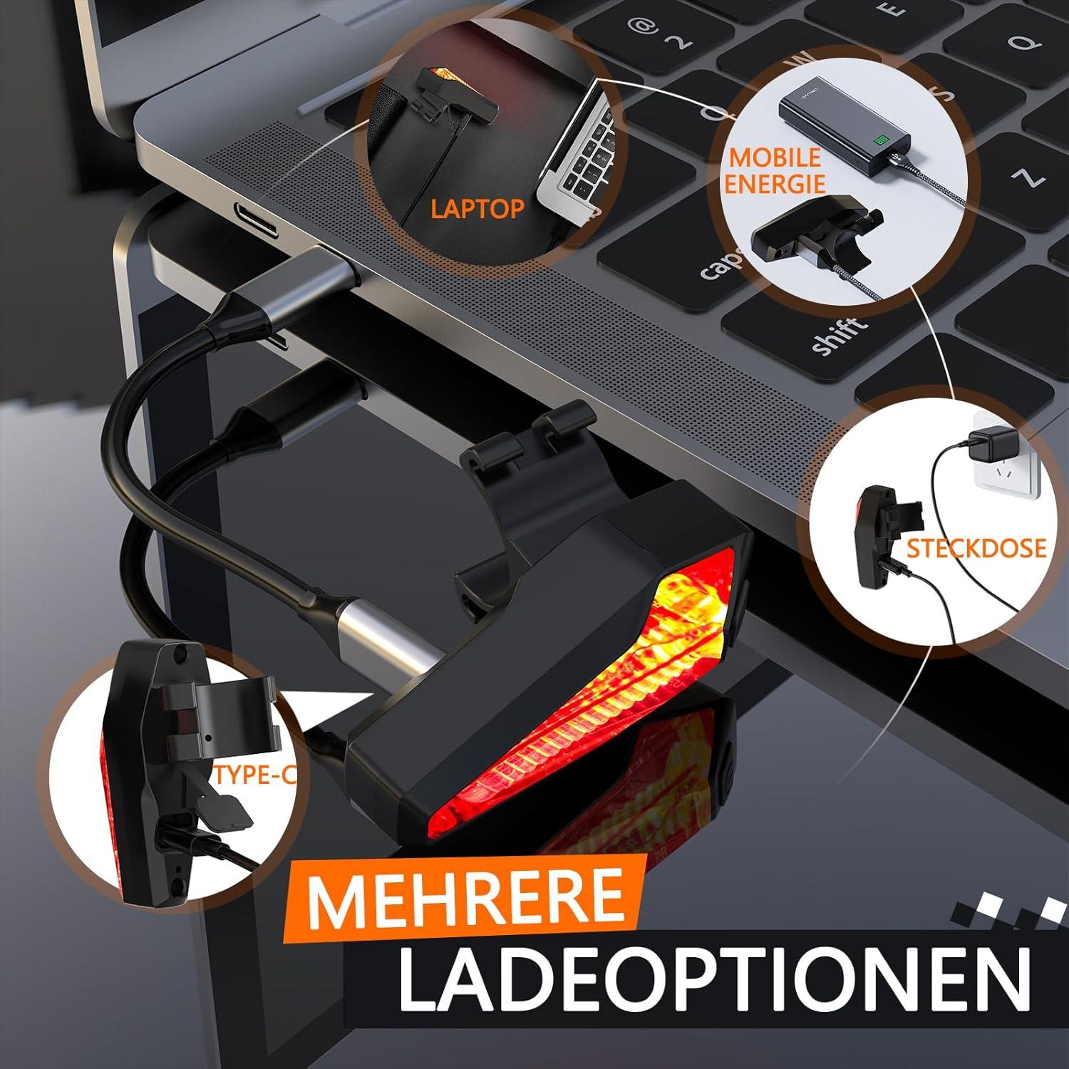 Fahrrad Rücklicht LED StVZO IPX5 Wasserdicht mit Type-C-Ladefunktion