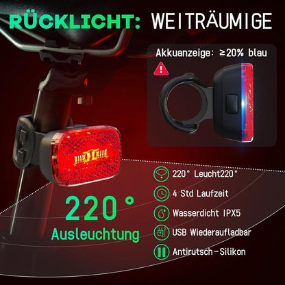 LED Fahrradlicht Vorne 100 Lux StVZO,USB Aufladbar,IPX5