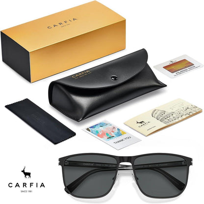 CARFIA Polarisierte Herren Sonnenbrille UV400 Schutz Metallrahmen Outdoor Brille