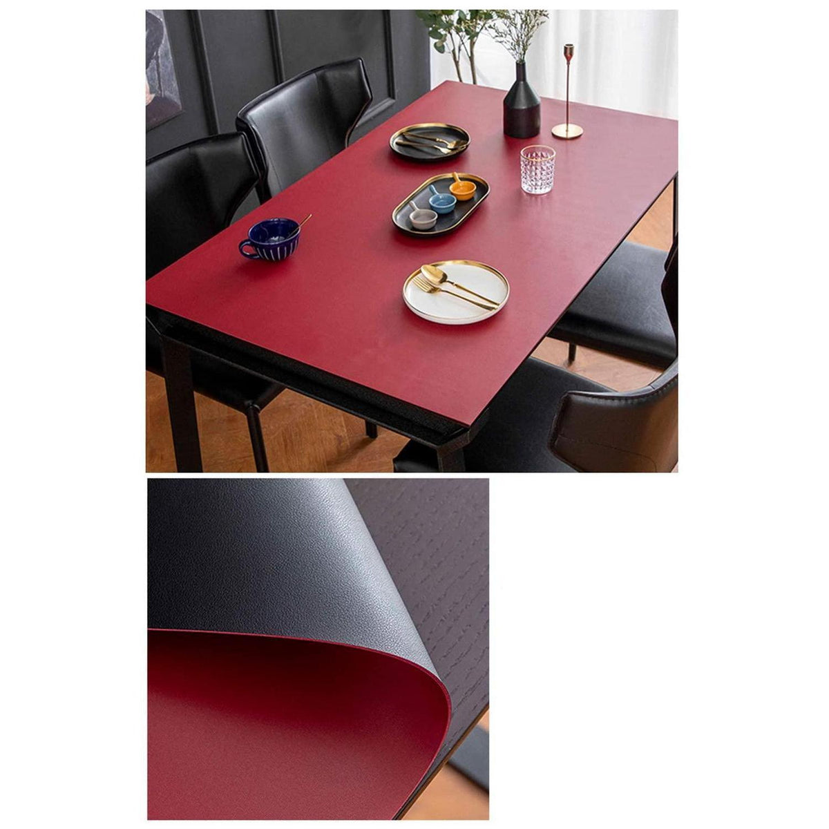 PU Tischdecke wasserdicht 80x200cm Schwarz Rot