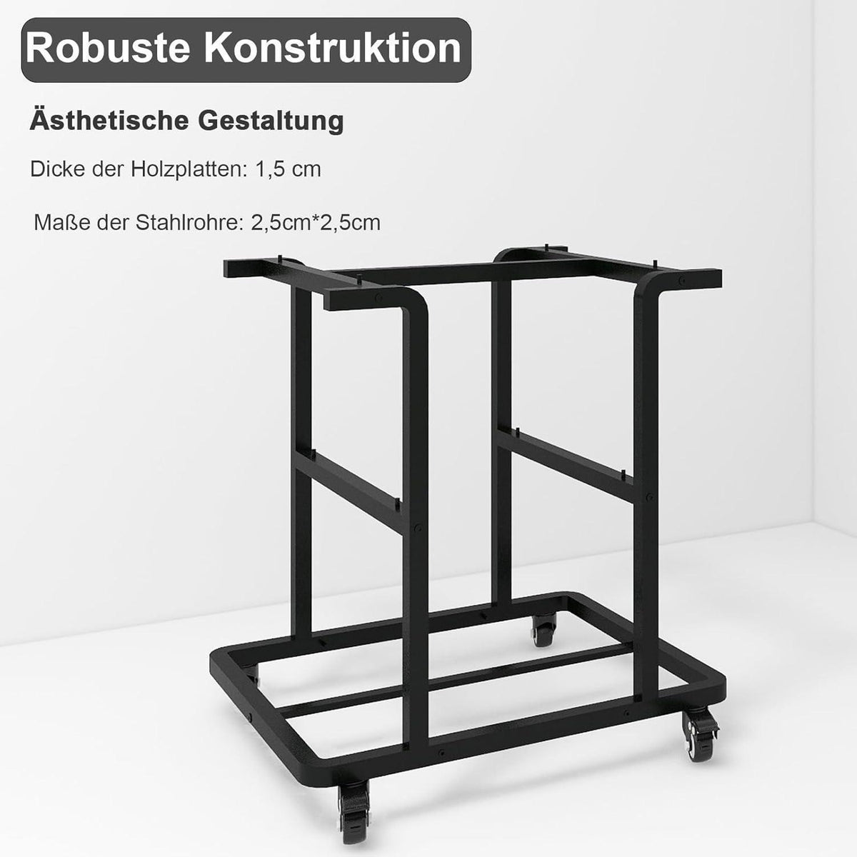 3-Schicht Druckerständer mit Rollen 60x50cm Holz Metall Schwarz