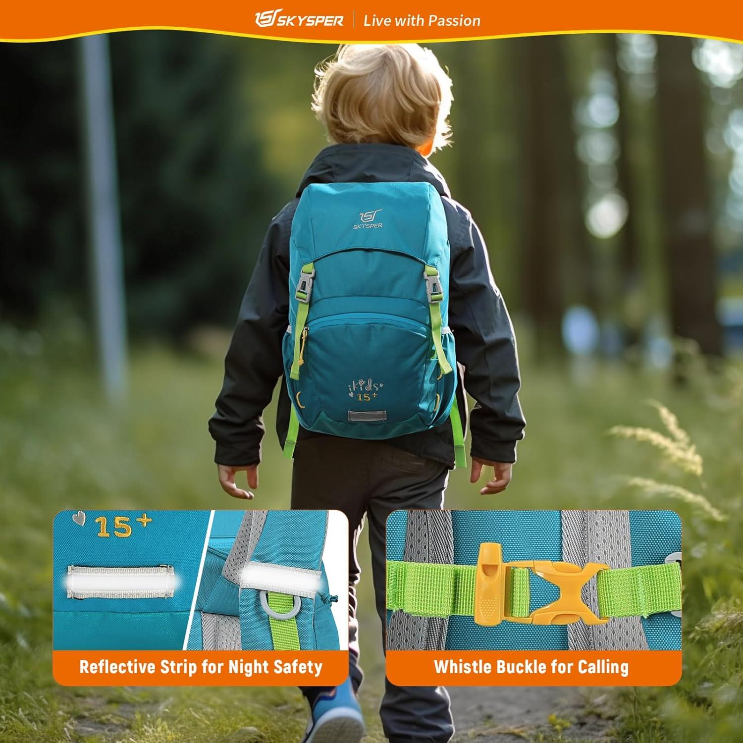 Kinderrucksack 15+ mit Brustgurt Sicherheitspfeife 15L Blau