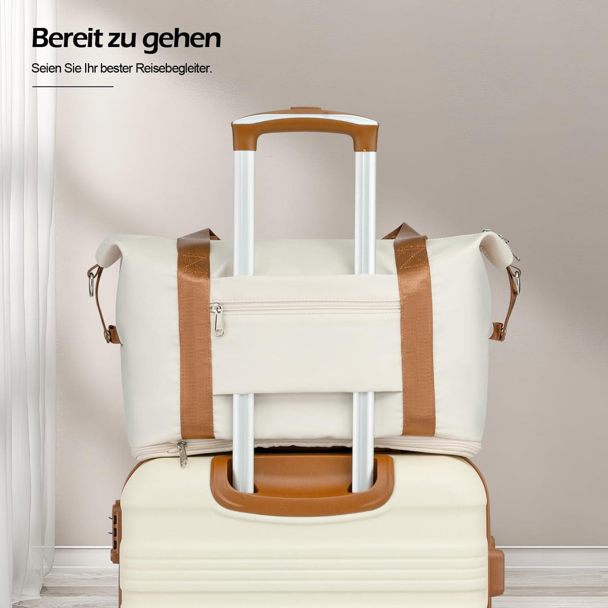 Koffer-Set Weiß/Braun 6tlg ABS Hartschale Reisetrolley TSA 4 Rollen