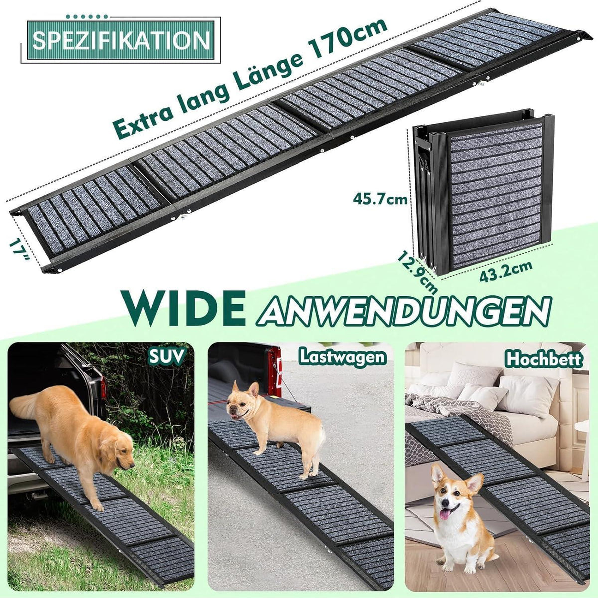 Extra Lange Hunderampe Auto Klappbar – Stabil & Rutschfest bis 110kg