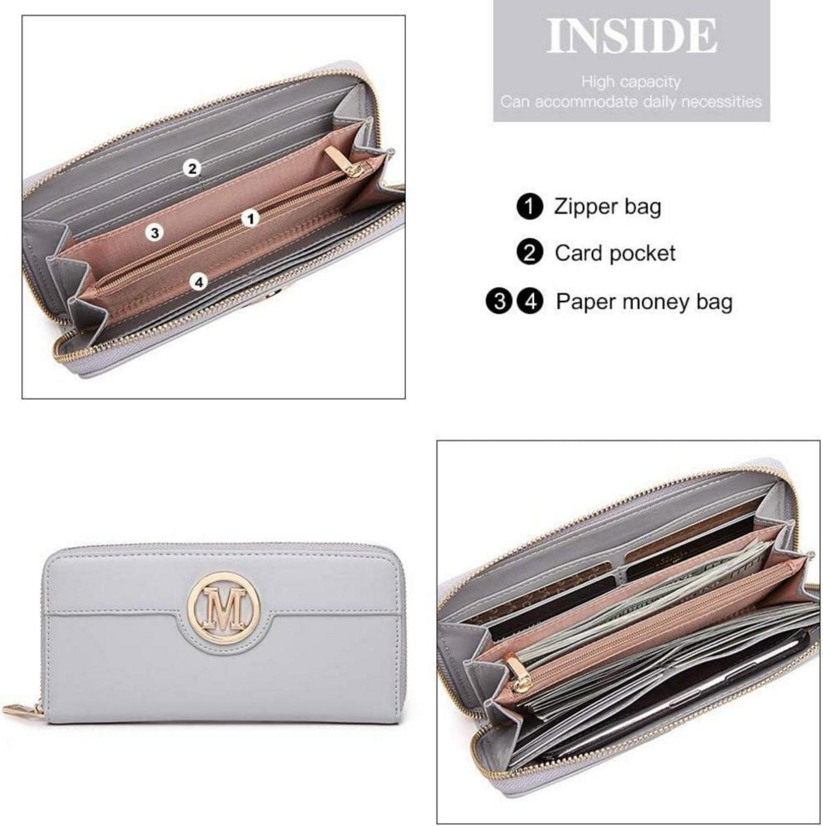 Miss Lulu Damen Handtasche Mittelgroß PU-Leder Goldfarbene Hardware- Schwarz