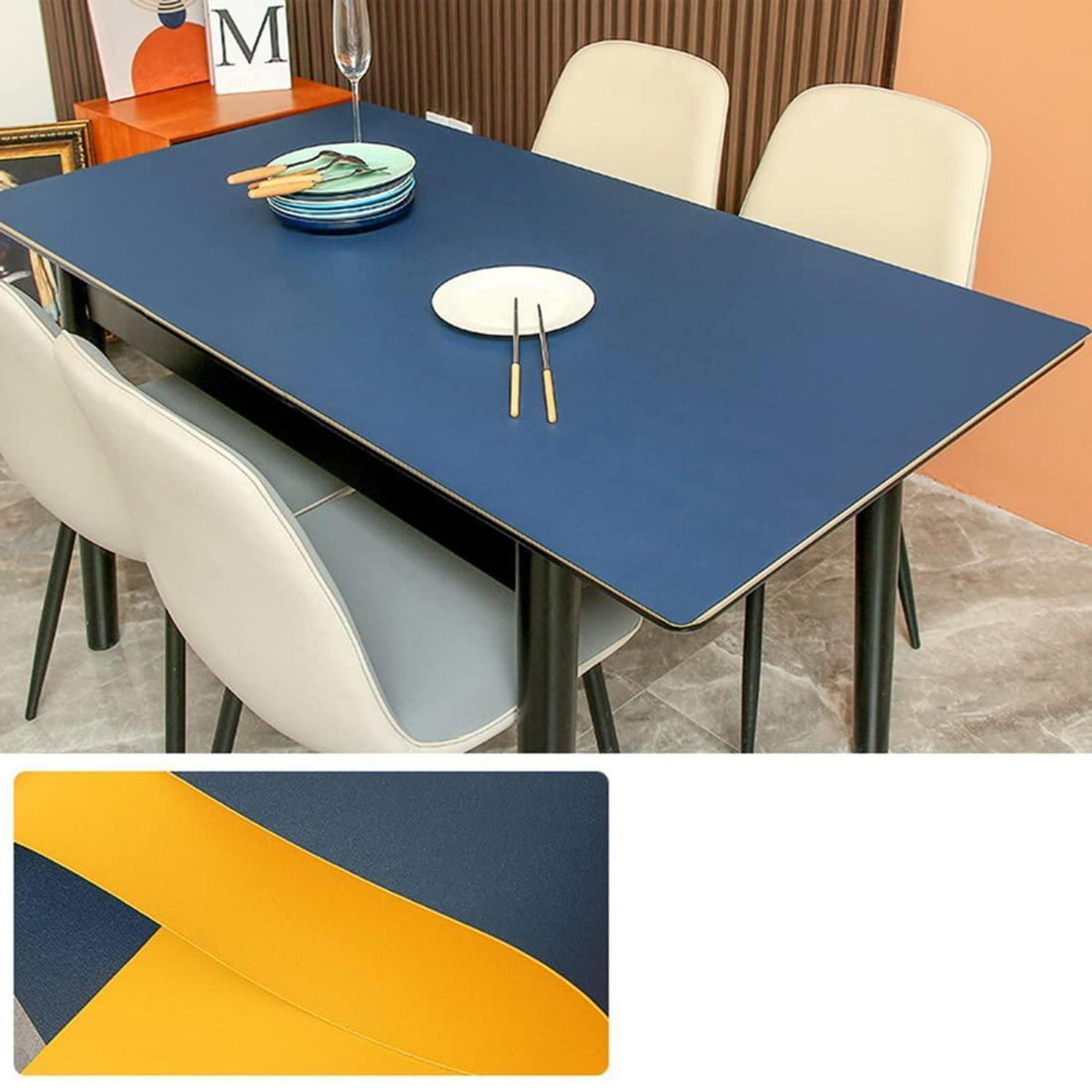 PU Tischdecke Wasserdicht Blau-Orange 85x150cm