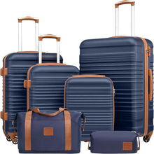 Koffer Set ABS Hartschale Reisekoffer 4 Rollen TSA blau braun 6tlg