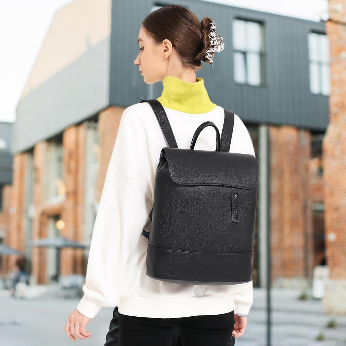 Damen Rucksack Cityrucksack PU Leder Anti Diebstahl 14 Zoll Laptopfach