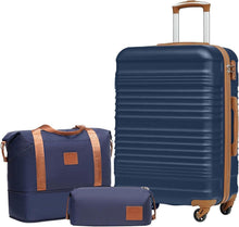 Koffer-Set ABS Hartschale Reisekoffer 4 Rollen TSA-Schloss Blau/Braun