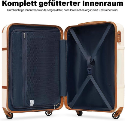 COOLIFE Koffer Trolley Set 3tlg ABS Hartschale 4 Rollen TSA-Schloss Blau/Braun