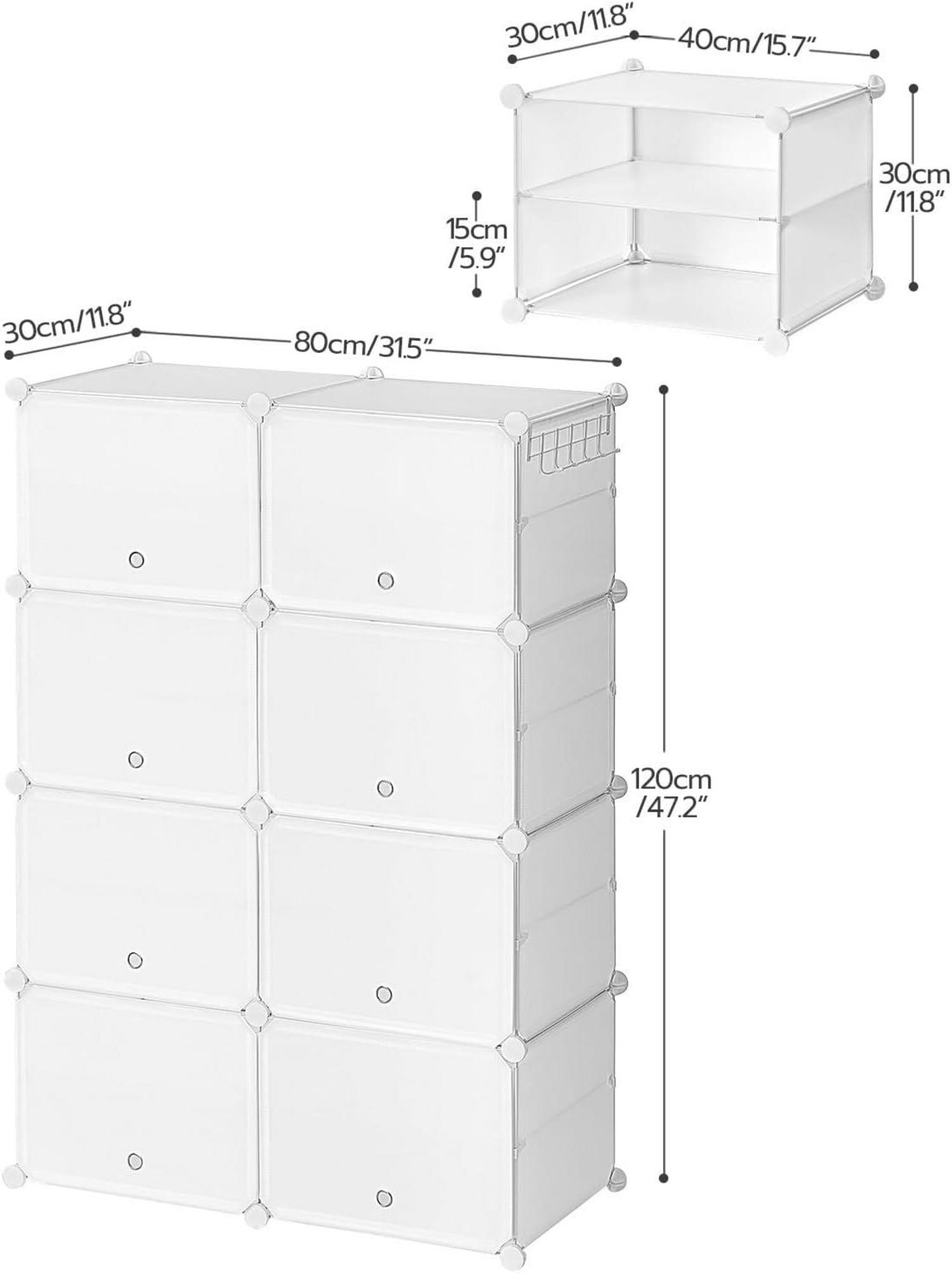 Schuhregal mit 8 Fächern Tür für 32 Paar Schuhe Weiß 80 x 30 x 120 cm