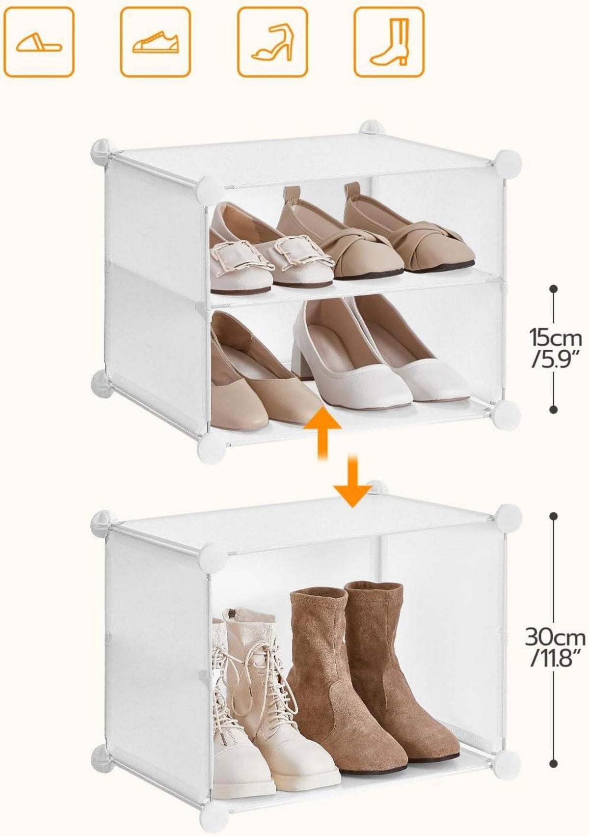 Schuhregal mit 12 Fächern für 48 Paar Schuhe, Kunststoff