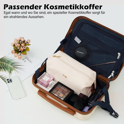 Hartschalen Koffer Set 6tlg Blau Braun TSA Rollen Reisetasche Kulturbeutel