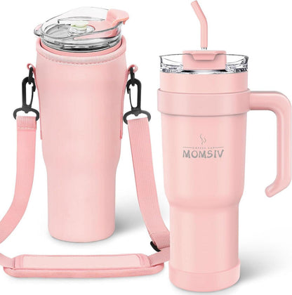 Thermobecher 40oz mit Stroh Griff Vakuum Isolierbecher Rosa