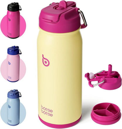 Edelstahl Trinkflasche 16oz mit Strohhalm Gelb Double Wall