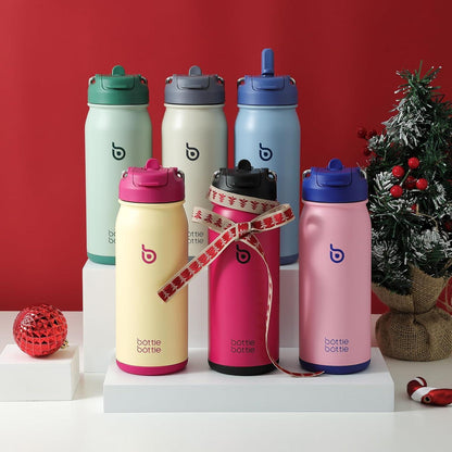 Edelstahl Trinkflasche 16oz mit Strohhalm für Kinder Gelb - BPA-frei