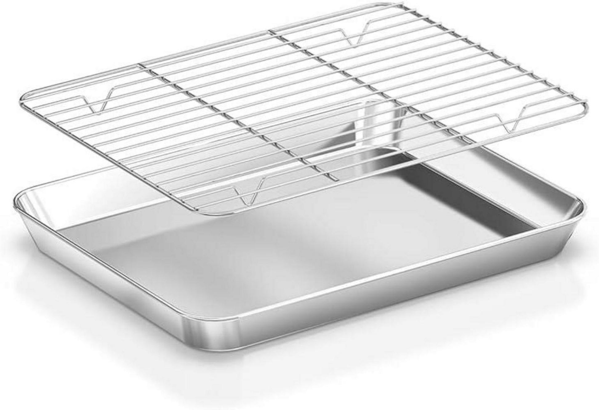 Edelstahl Backblech Set mit Abkühlgitter, 26,5x20,5x2,5cm - 4-teilig, Antihaft, leicht zu reinigen
