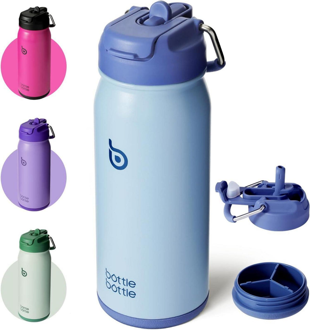 Trinkflasche Edelstahl mit Strohhalm 473ml BPA-frei, blau