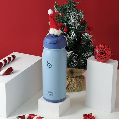 Edelstahl Trinkflasche mit Strohhalm 16oz - BPA frei - Blau