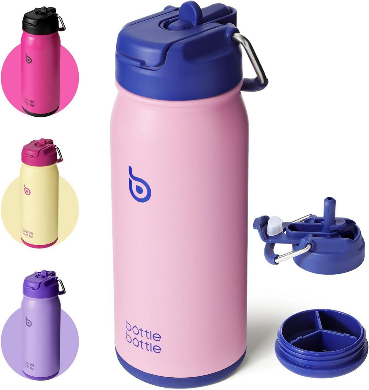 Kinder Trinkflasche Edelstahl 16oz mit Strohhalm Pink Bubble