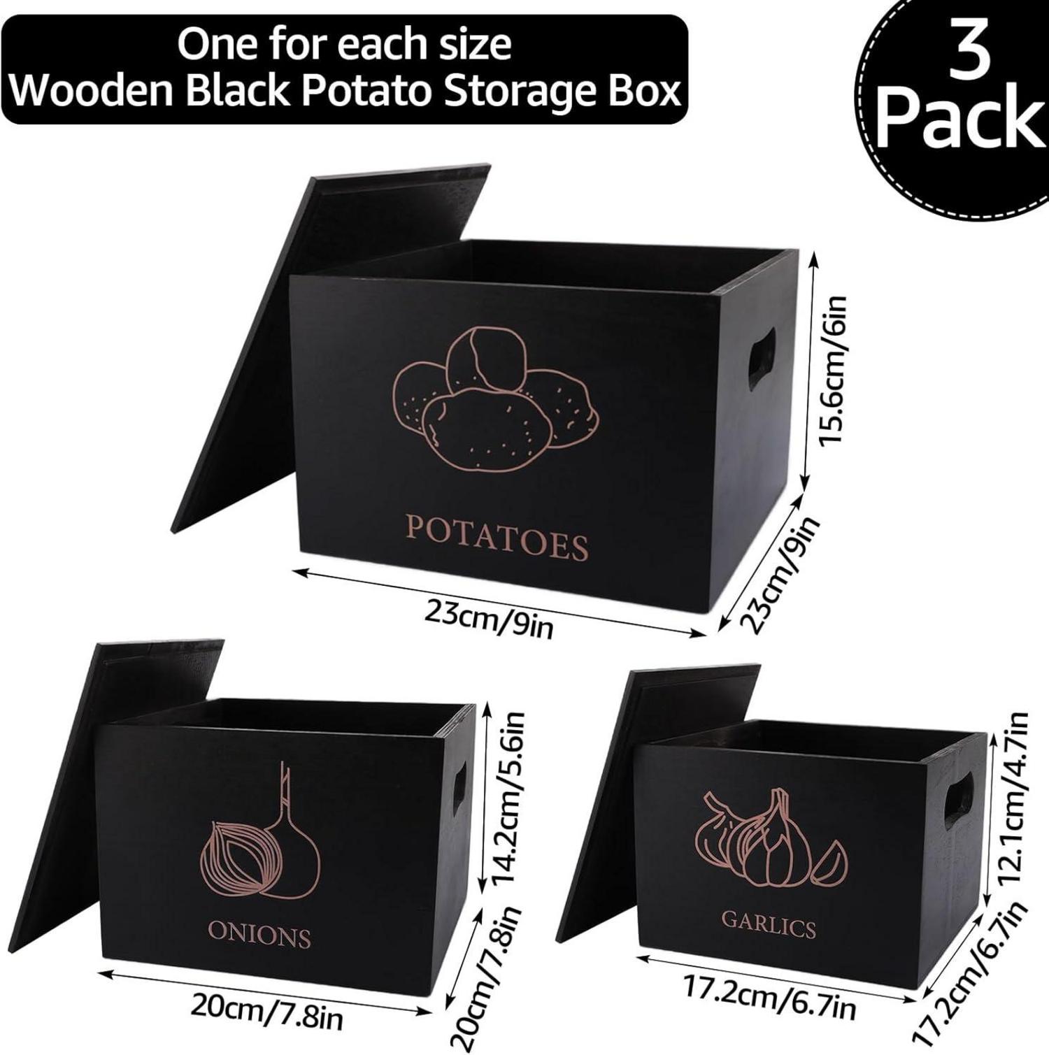 3er Set Kartoffel Zwiebel Aufbewahrungsbox Holz Griffe