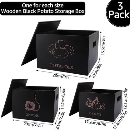 3er Set Kartoffel Zwiebel Aufbewahrungsbox Holz Griffe