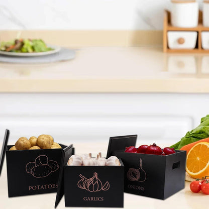 Kartoffel Zwiebel Aufbewahrungsbox 3er Set Holz optimal stapelbar