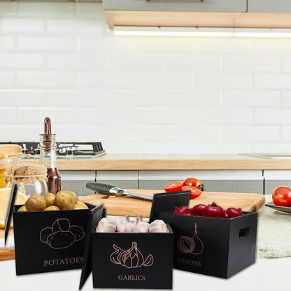 3er Set Kartoffel Zwiebel Aufbewahrungsbox Holz