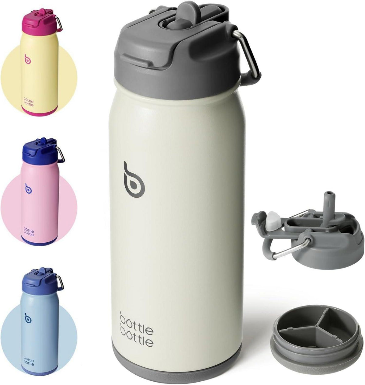 Isolierte Trinkflasche Edelstahl 16oz mit Strohhalm - BPA frei, Grau