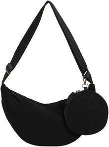 Kleine Cord Crossbody Bag Damen Halbmond Umhängetasche Schwarz