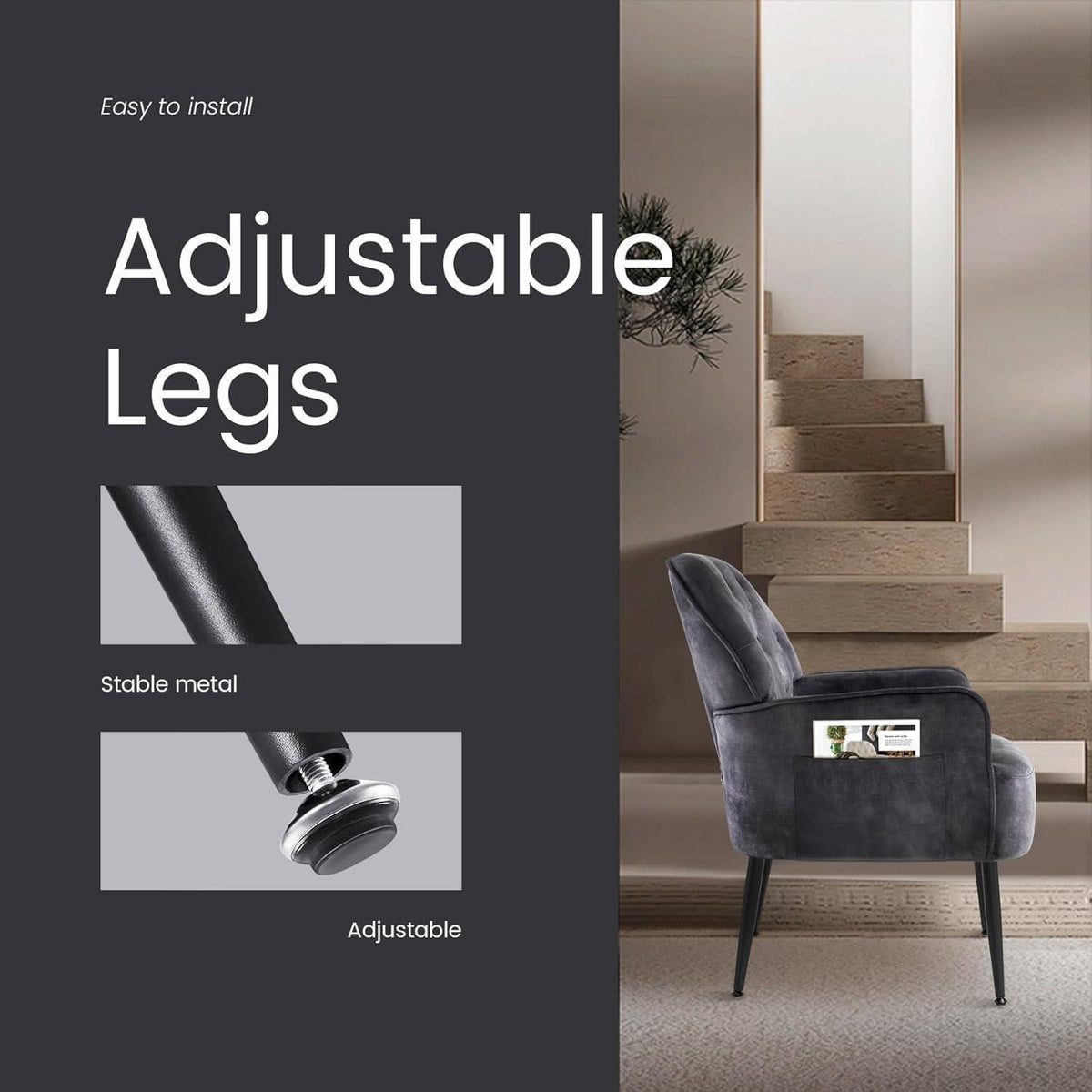 Bequemer Samt Sessel mit Seitentasche – Modern & Ergonomisch