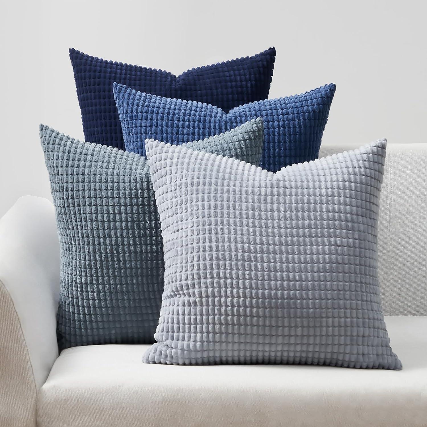 Dekokissenbezug Set 60x60 blau Cord Körnig Kissenhülle 4er