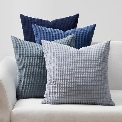 Dekokissenbezug Set 60x60 blau Cord Körnig Kissenhülle 4er