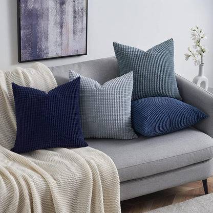 4er Set Kissenbezüge 60x60 cm blau Cord körnig Dekokissen