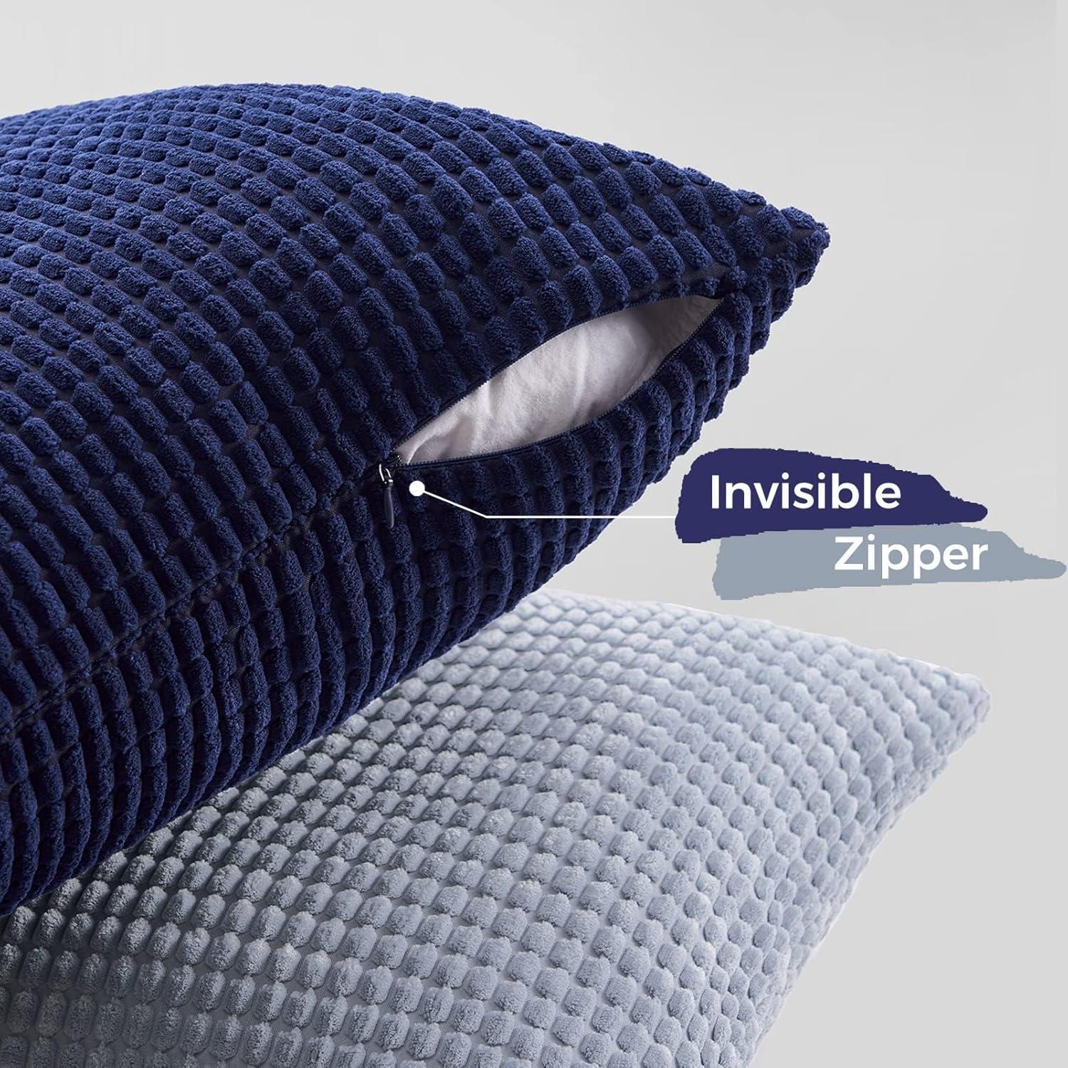 Dekokissenbezug Set 60x60 blau Cord Körnig Kissenhülle 4er