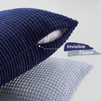 Dekokissenbezug Set 60x60 blau Cord Körnig Kissenhülle 4er