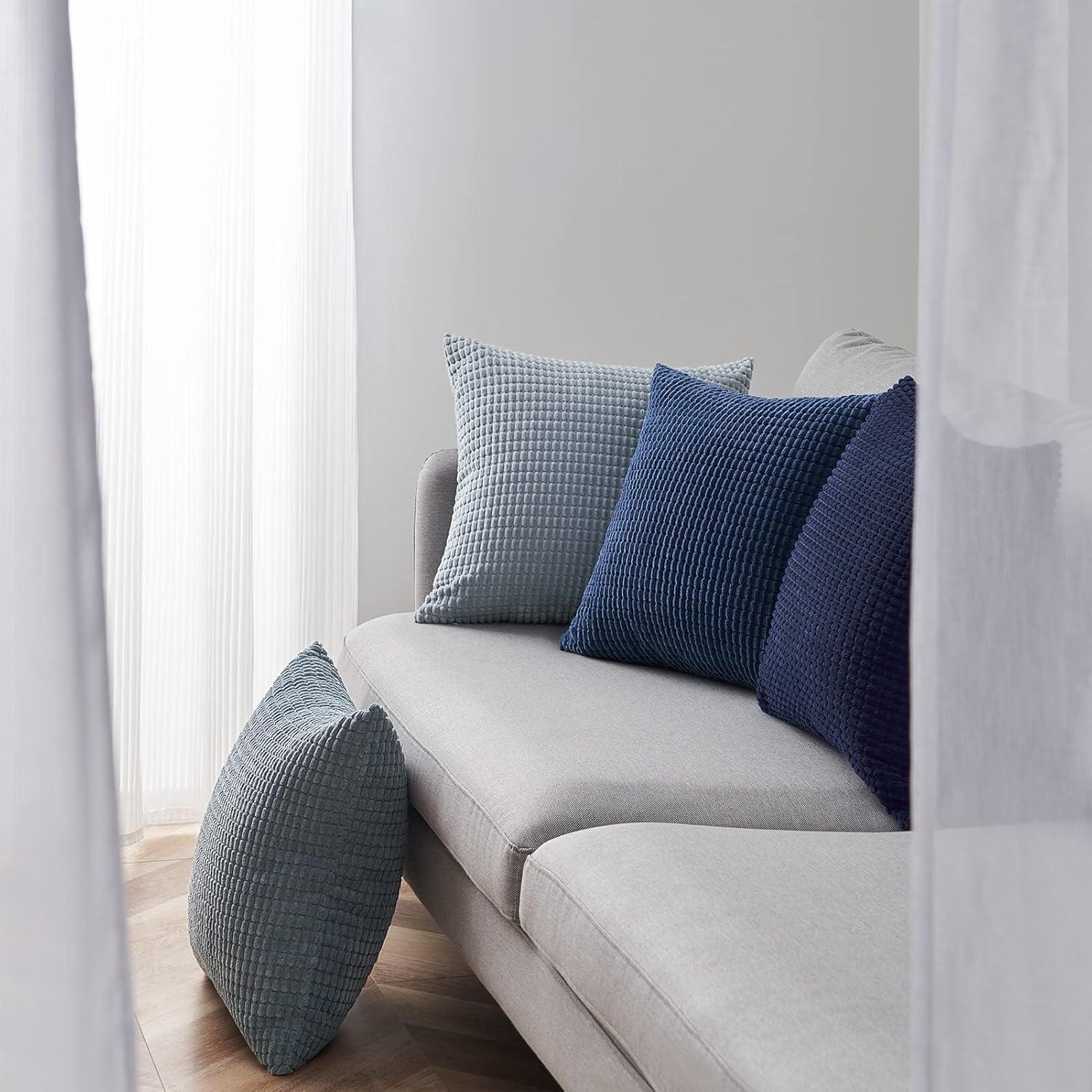 Topfinel Kissenbezug 60x60cm 4er Set blau Cord Kord Samt Flauschig deco Sofa