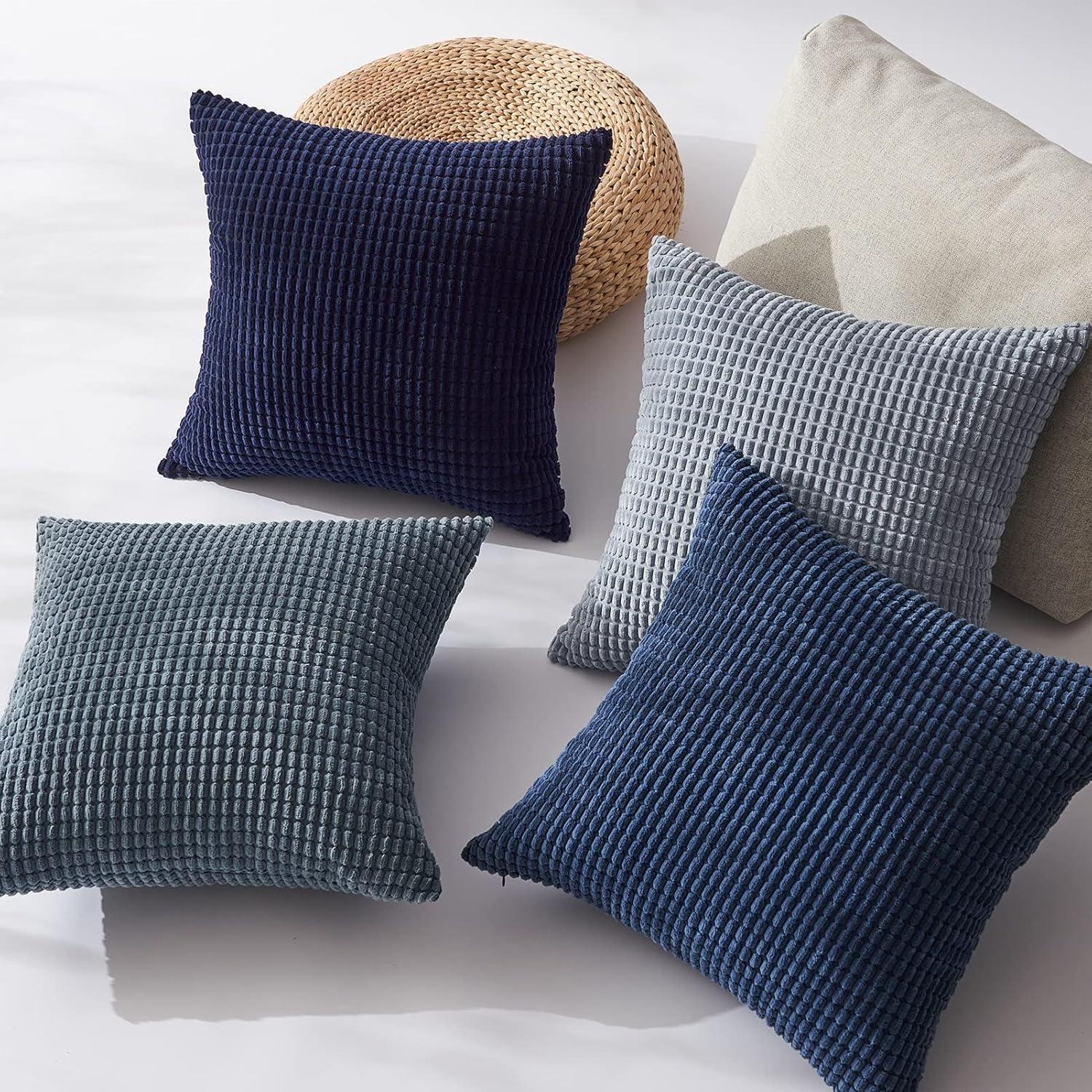 Kissenbezug 60x60cm blau 4er Set Kordsamt Deko Sofakissen