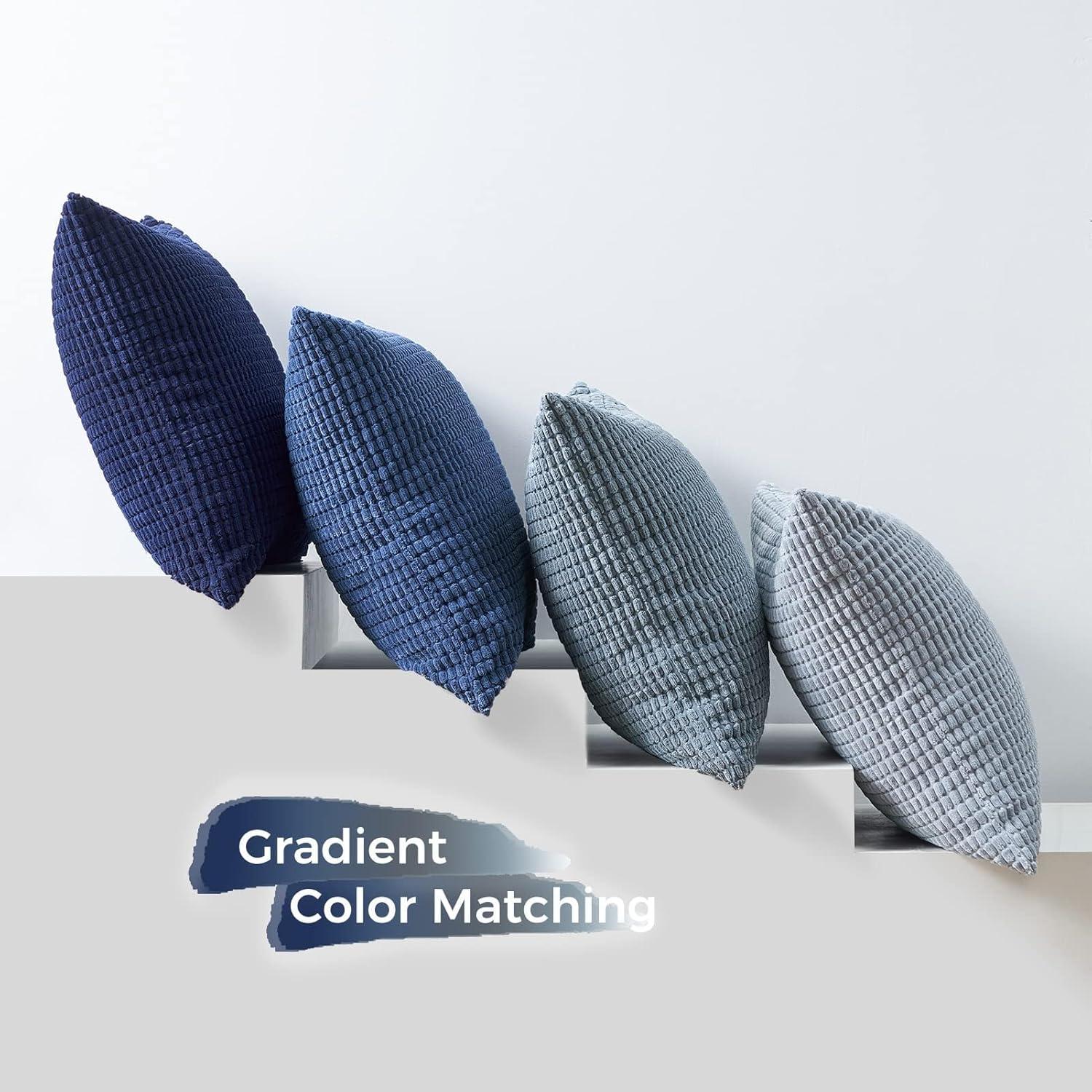 Kissenbezug 60x60cm Blau 4er Set Flauschig Cord Körnig Wohnzimmer Sofa