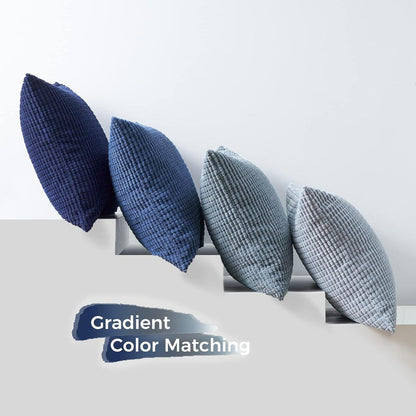 Kissenbezug 60x60cm Blau 4er Set Flauschig Cord Körnig Wohnzimmer Sofa
