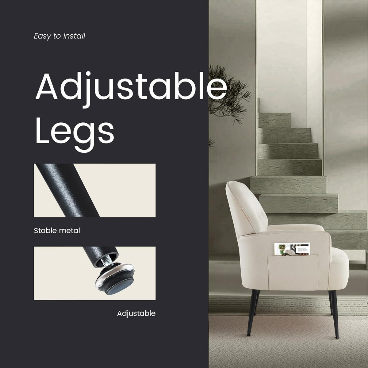Bequemer Lounge Sessel mit Seitentasche – Modernes Design in Beige