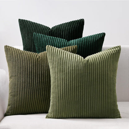 Kissenbezug 60x60 cm Dunkelgrün Kordsamt 4er Set flauschig Farbverlauf