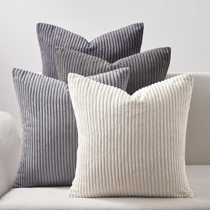 Kissenbezug 60x60 cm 4er Set Kordsamt Dekokissen flauschig Grau