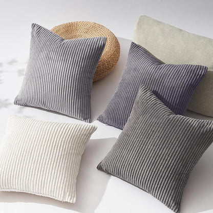 Topfinel Kissenbezug 60x60cm Grau 4er Set Kordsamt Sofa Deko