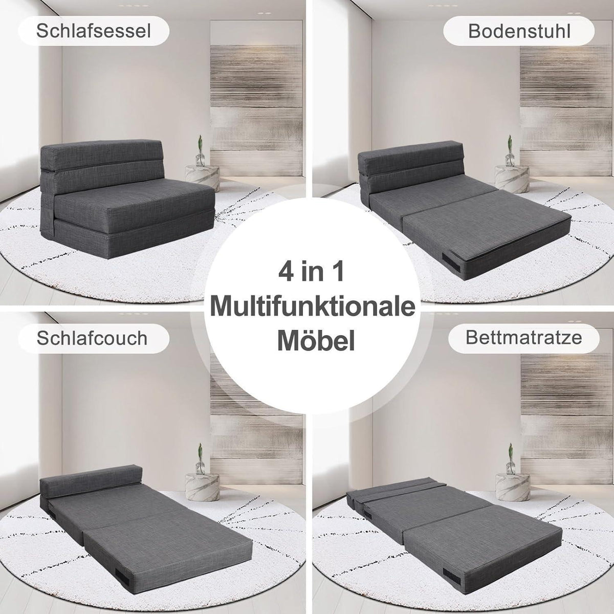 Doppel Schlafsofa mit Memory Schaum & Kissen – Dunkelgrau