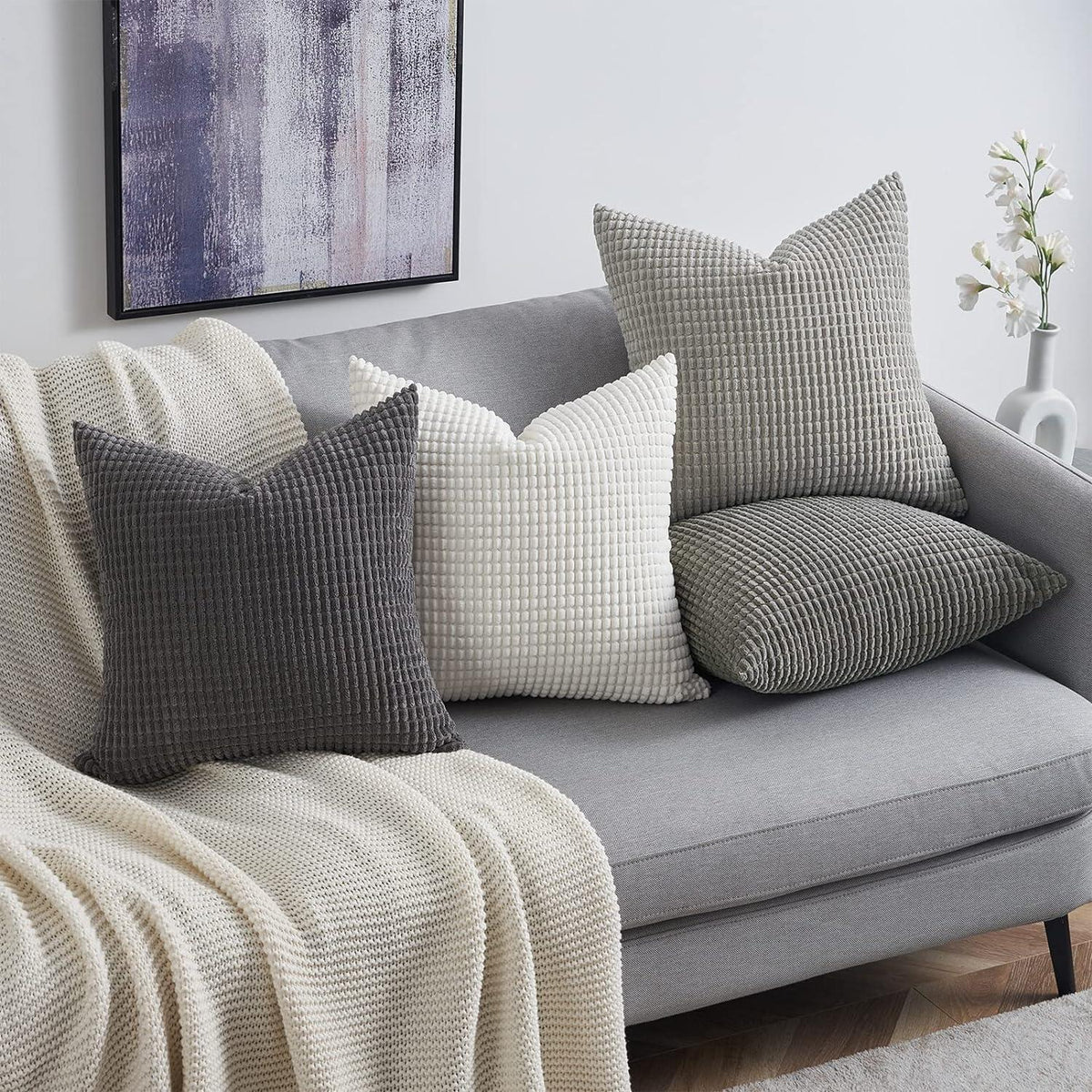 Topfinel Kissenbezug 60x60 Grau Cord körnig 4er Set Farbverlauf Hülle